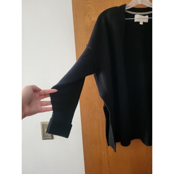 Brochu Walker Ribbed Soft Cozy Wool Luxury Cashmere Open Black Cardigan GUC L - Picture 2 of 5